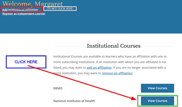 Office of Human Subjects Research Protections > Required CITI Training > image2020-6-17_14-48-0.png (Highlights the location of the View Course button) Highlights the location of the View Course button