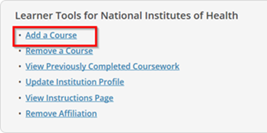 Office of Human Subjects Research Protections > Required CITI Training > image2020-6-17_14-51-13.png (Highlights the location of the Add a Course button) Highlights the location of the Add a Course button