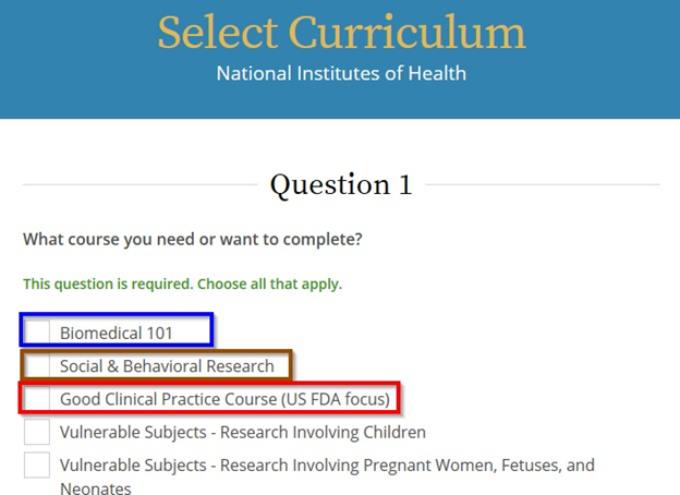 Office of Human Subjects Research Protections > Required CITI Training > image2020-6-17_14-53-3.png (Indicates the most often required courses in CITI) Indicates the most often required courses in CITI